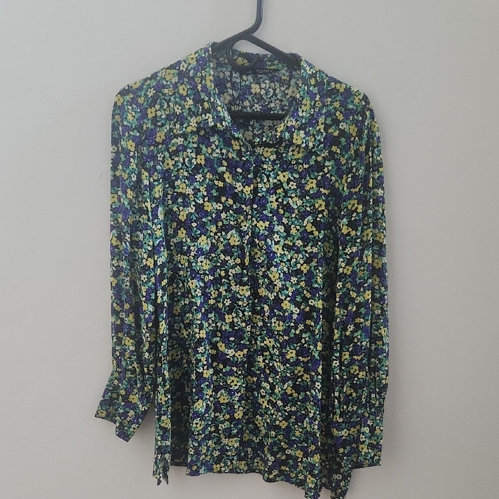 Zara Multicolor Floral Casual Button Down Shirt